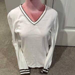 Tommy Hilfiger White Long Sleeve Tee with Brown Accents